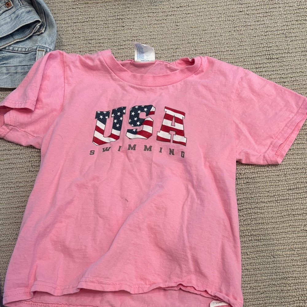 Kids USA Swimming Graphic T‑Shirt - Pink